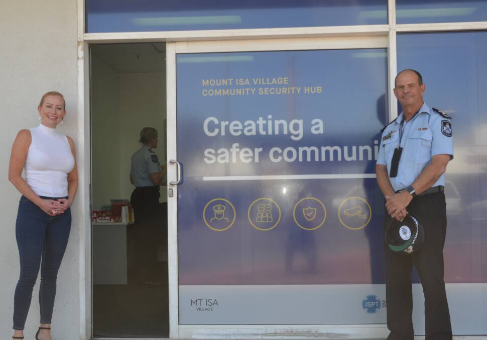 SAFER SHOPPERS: Amanda Brookes and Superintendent Pointing at the new security hub. Photo: Aidan Green. 