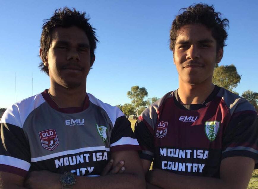 Derek Walden Captain of U17 Mount Isa City alongside Mount Isa Country U17s Captain Ezekiel Barlow in readiness and anticipation at the first training back since COVID-19.