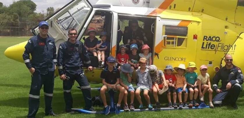 TEAM: Pilots and paramedics from RACQ Life Flight gave a landing demonstration and educated students on their profession. Photo: Ashley Porter.