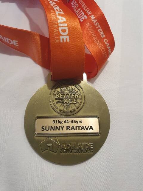 Sunny Raitava's gold medal from the Australian masters in Adelaide. 