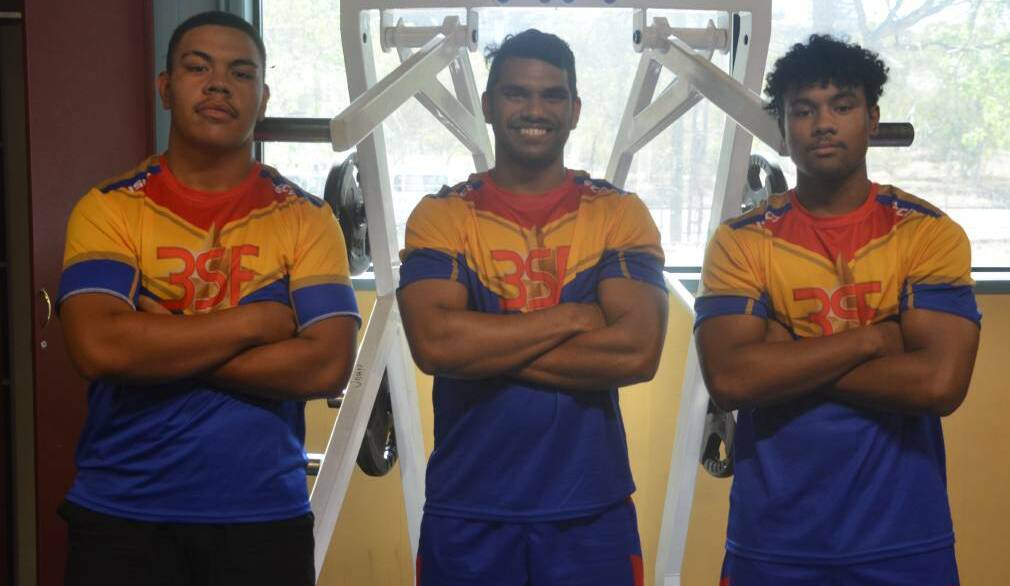 Teurewera Potini, Hayden Andrews and Simeona Tala-Sio keeping fit at Three Sons Fitness. Photo: Aidan Green. 