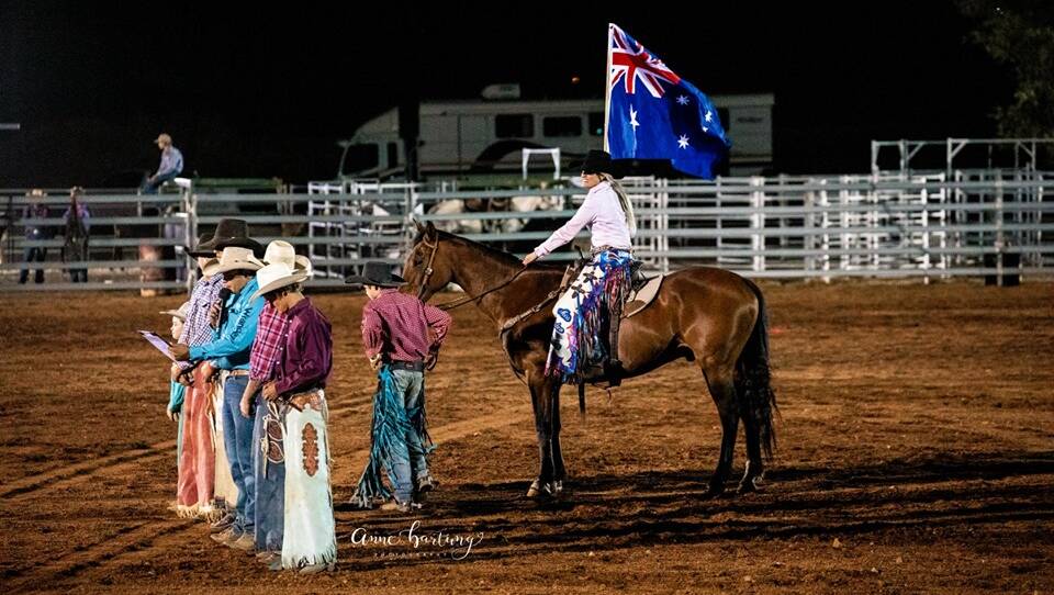 RODEO: Singing the national anthem before the events get underway. Photo Anne Hartung