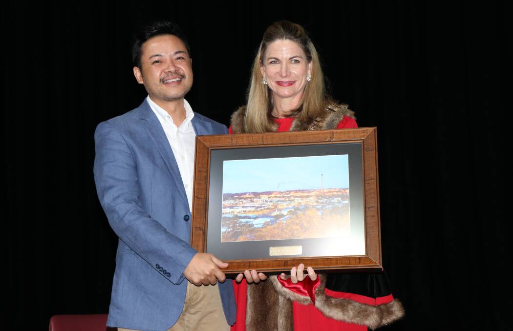REWARDED: Mayor Joyce McCulloch and the winner of the 2019 Spirit of Mount Isa Award, Khovy Inthavong, at this years Mount Isa City Council Australia Day Awards