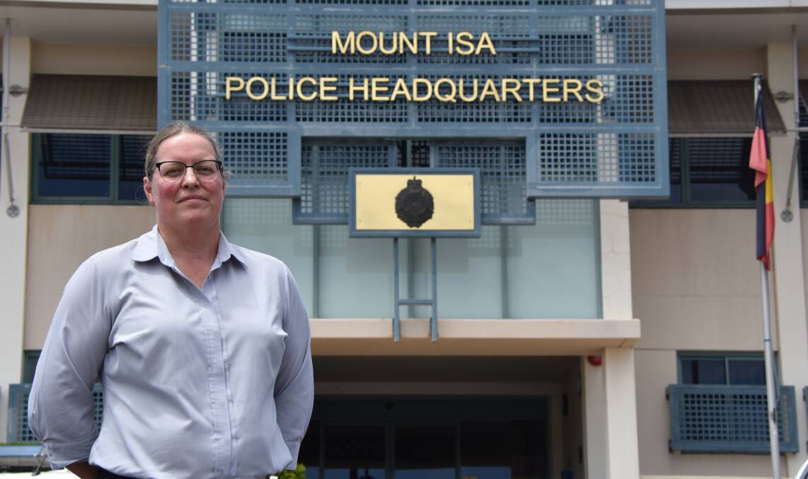 Detective Senior Sergeant Michelle Clark outside the Mount Isa Police Headquarters after receiving her award. Photo: Aidan Green. 