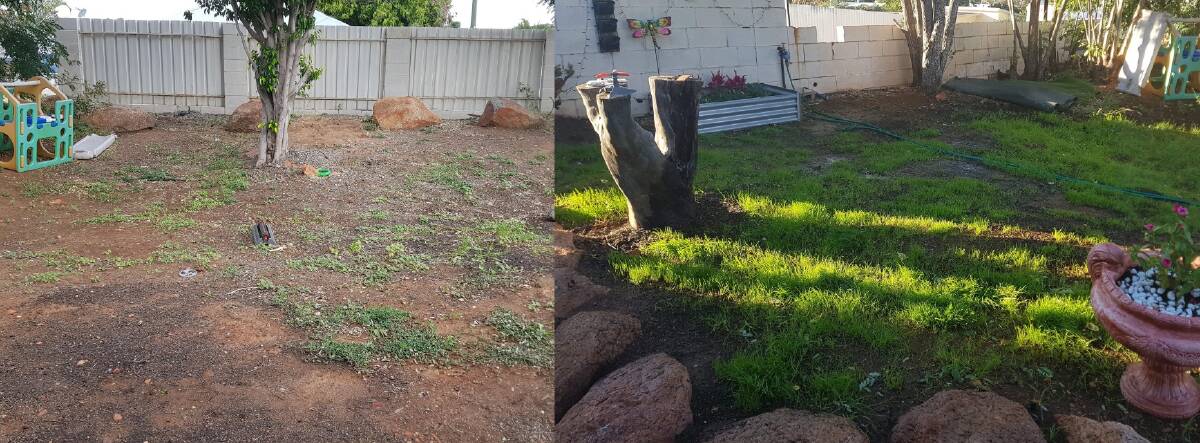 The before and after photos from Ms Langtree's winning yard. Photo: ABC North West Queensland. 