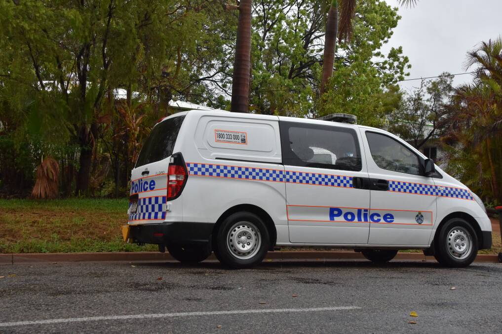 CSI: A Police van parked outside of the crime scene on Erap St, Soldiers Hill, Mount Isa. Photo: Aidan Green. 