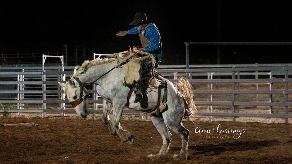 A great ride on the saddle bronc ride. Photo: Anne Hartung