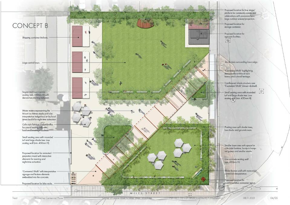 Concept B: The second concept design for the proposed Centennial Park. 