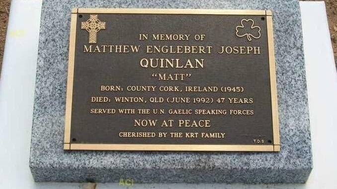 Matt Quinlan's tombstone in Winton, where he has been at peace for almost 30 years. 