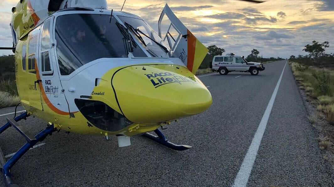 The RACQ Lifeflight helicopter attended the crash scene. Photo: Courtesy RACQ LifeFlight Rescue