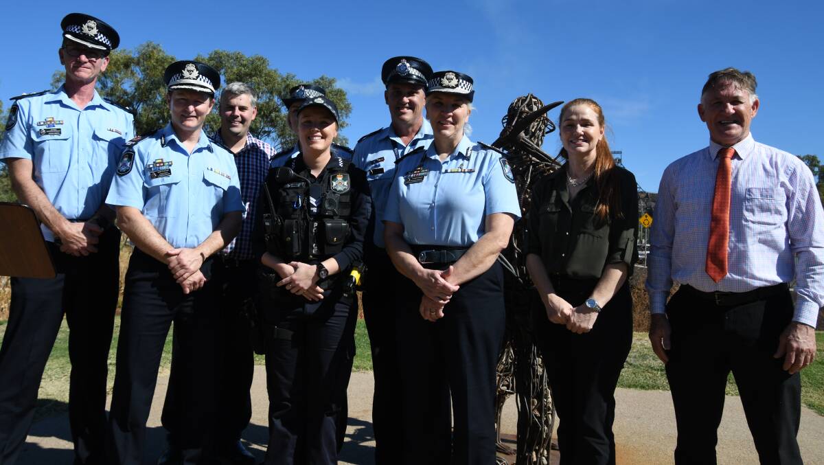 Minister Mark Ryan, Commissioner Katarina Carroll, police officers and Mount Isa's Mayor and Deputy Mayor at the launch.