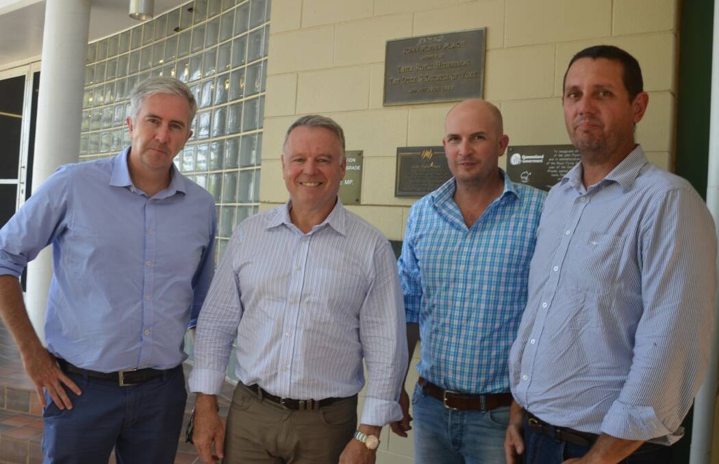 Senator Anthony Chisholm, Joel Fitzgibbon, Mayor Greg Campbell and Labor candidate for Kennedy Brett McGuire at Cloncurry's John Flynn Place on Tuesday.