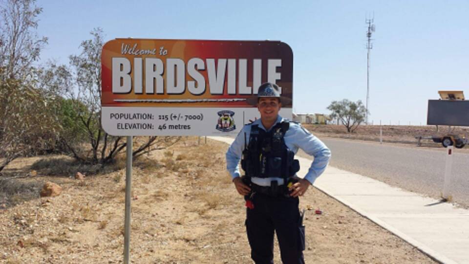 TRAVELLER: Acting Sergeant Kyle Dennison as a relieving officer in Birdsville, one of his many outback adventures since arriving in Mount Isa. Photo: QPS