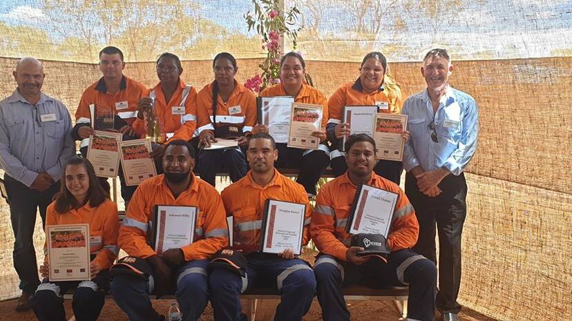 Nine Myuma trainees graduated from a pre-vocational training course for mining in Camooweal on Tuesday. Photo MICC