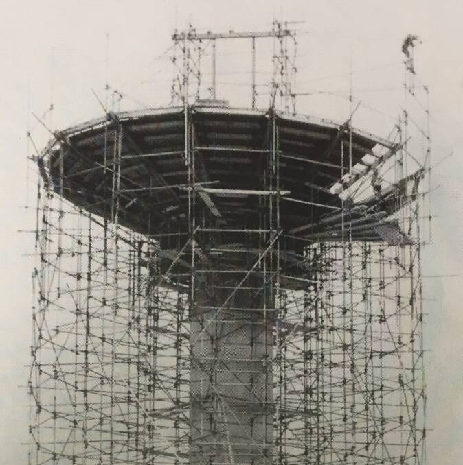 Building the water tower in the early 1970s.