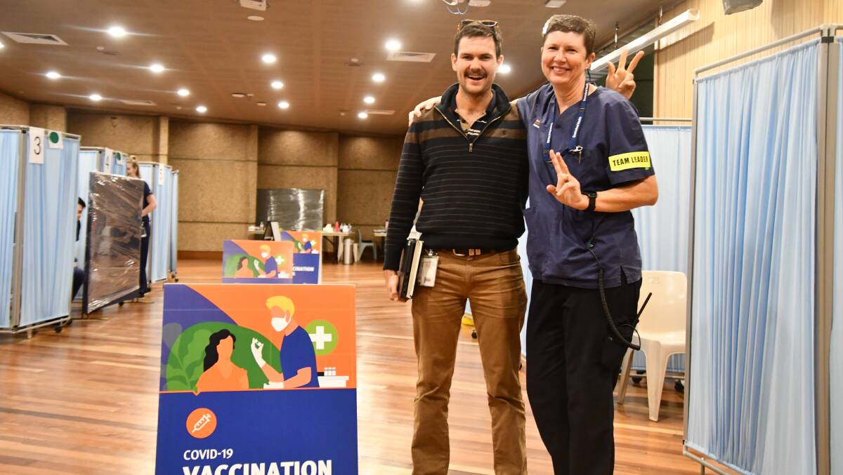 NWHHS vaccination coordinator Toby Wicks and team leader Janelle Stewart-Russell at the Civic Centre vaccination centre.