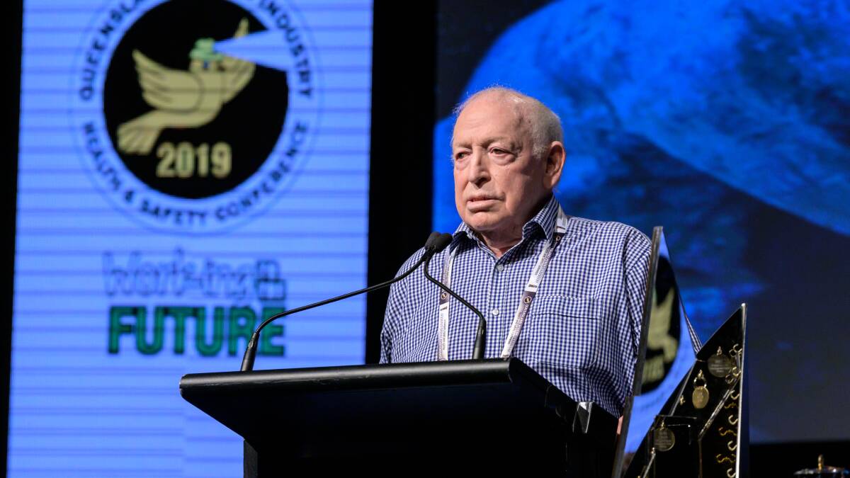Peter Dent receives his Mining Legend award at the Queensland Mining Industry Health and Safety Conference in August. Photo: Mark Duffus
