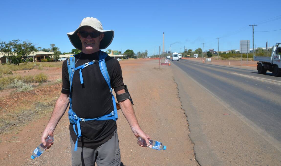 Tony Mangan will need a lot of water for the days and weeks ahead as he continues his walk to Darwin.