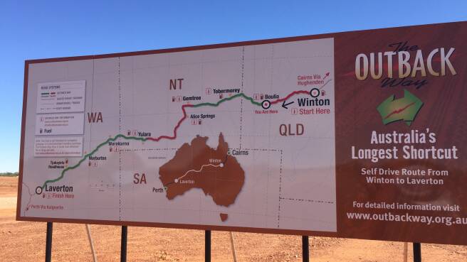 The Outback Way connects Winton to Laverton in WA.