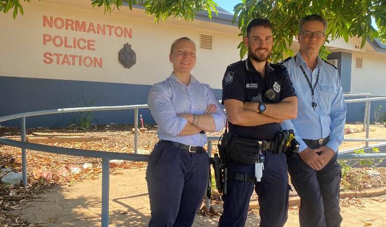 L-R Senior Constable Lex Grodzicki, Constable Samuel Marrinan and Officer-in-Charge Normanton Station Senior Sergeant David Perry.