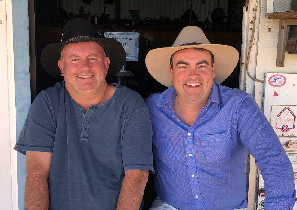 NQF leader Jason Costigan (right) meets Dajarra museum owner Ross Clark-Dwyer on his tour of NW Qld last week. Ross's mother Jan was a colleague of Mr Costigan at Win TV in Townsville in the 1990s.