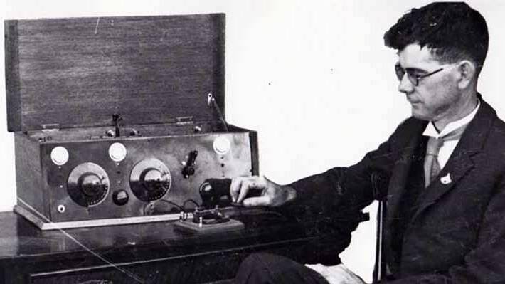 Alfred Treager with the pedal radio.