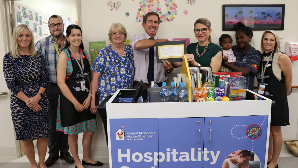 North West Hospital and Health Service Chairman Paul Woodhouse and Mayor Joyce
McCulloch with the donation for the Mount Isa Hospitals new Hospitality Cart.