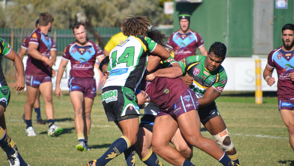 COUNTRY ACTION: Flashback to 2016 when the Blackhawks and Capras played in Mount Isa in the Country Week round that year. Photo: Derek Barry