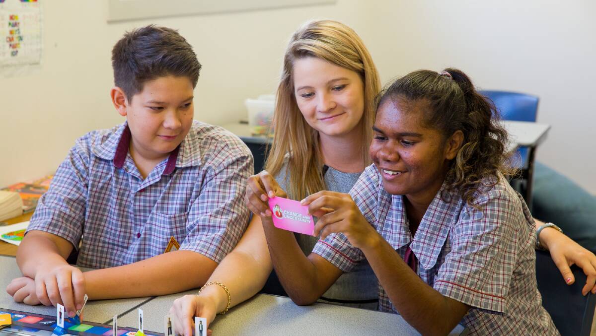 INNOVATIVE PRACTICE: Teacher Caitlyn Conway works with Good Shepherd Catholic College indigenous students. Photo: supplied