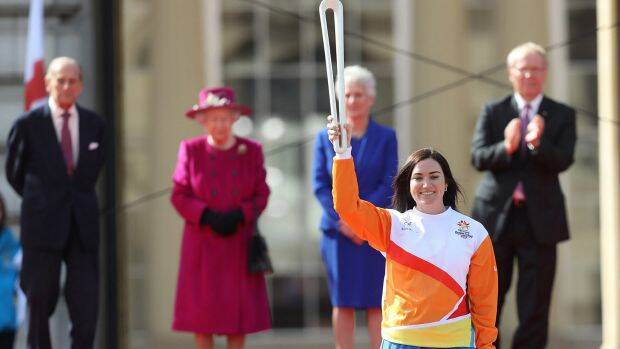 Anna Meares carries the baton at the launch of The Queen's Baton Relay in London.