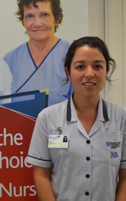 PASSIONATE: JCU student Rebecca Lewis was advocating her dual degree choice of nursing and midwifery at the Mount Isa health careers expo on Wednesday.