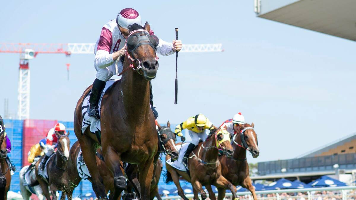 TOP NOTCH: Dan Ballard crosses the line first on Deadly Choices at Doomben. Photo: Racing Qld