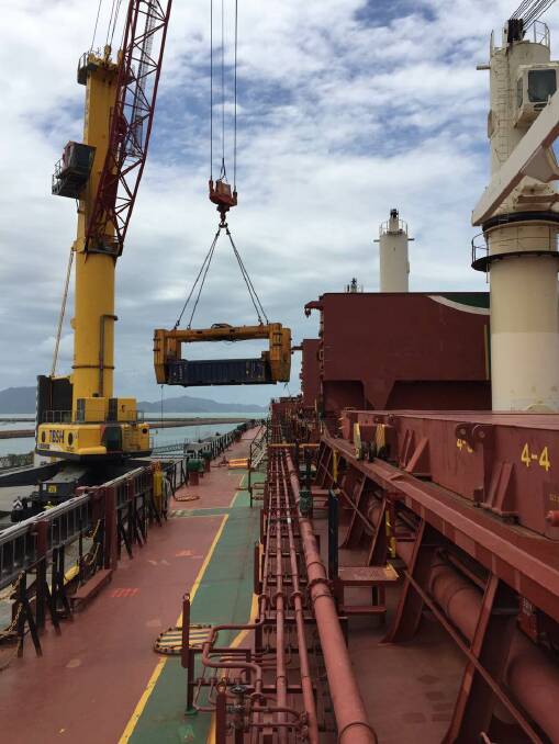 FIRST DELIVERY: CuDeco's first copper shipment being loaded aboard a ship at the Port of Townsville.