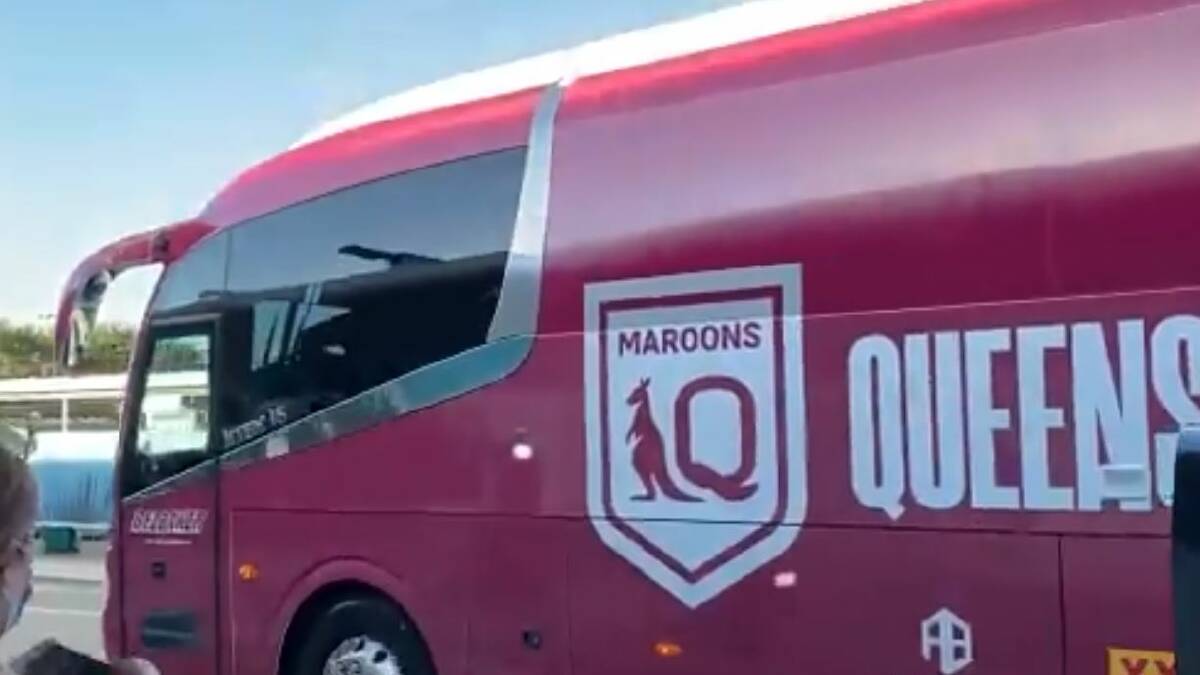 The Queensland team bus arrives at the stadium.