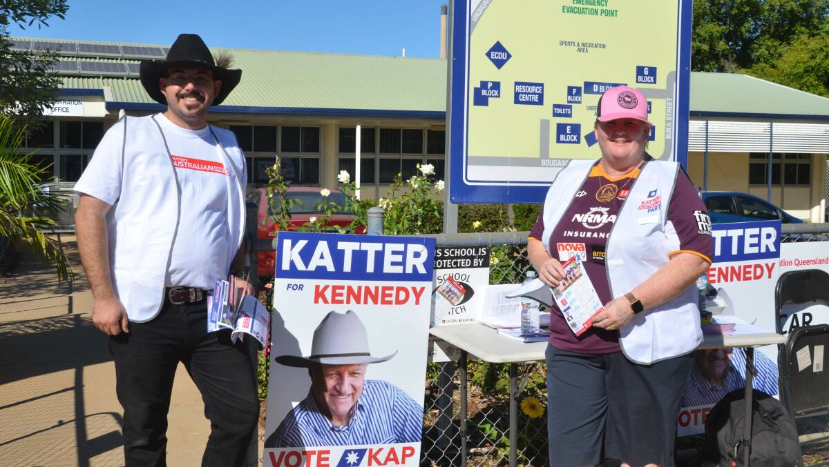 KAP workers hand out Bob Katter HTV cards at Barkly Hwy State School on Saturday.