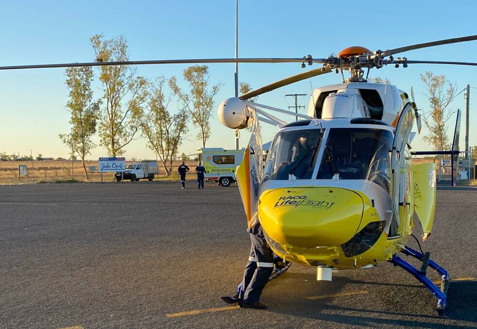  The helicopter arrives at Julia Creek Hospital. Photo: Courtesy RACQ LifeFlight Rescue