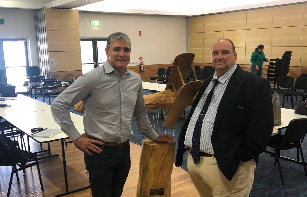 Robbie Katter with Hamish Griffin at the Cloncurry inquiry hearing earlier this year.