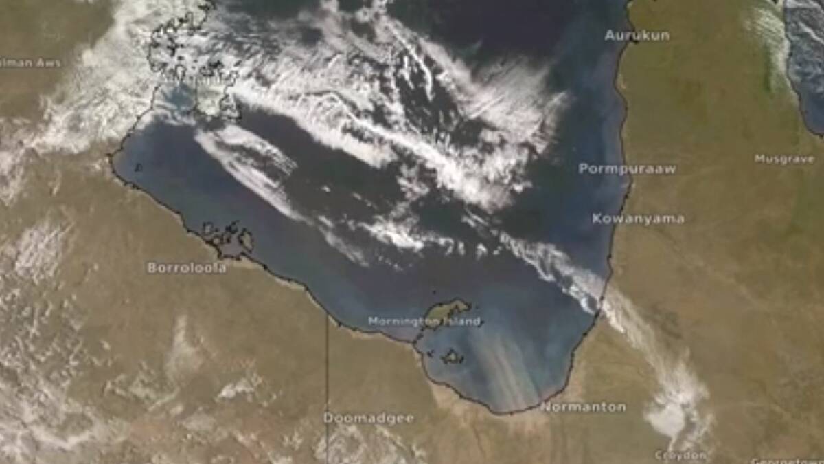 Satellite image shows the dust cloud above the Gulf on Monday.