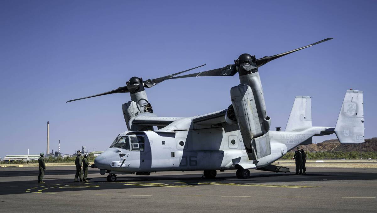 This US Marines Bell Boeing V-22 Osprey refuels at Mount Isa. Photo: Alan Mathieson.