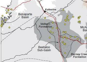 Map of the Beetaloo region south of Katherine, NT.