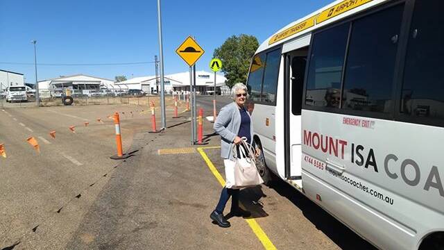 LONG DELAY: Jackie Elderfield from Kynuna boards the bus to Cloncurry.  Photo: Michelle Newton