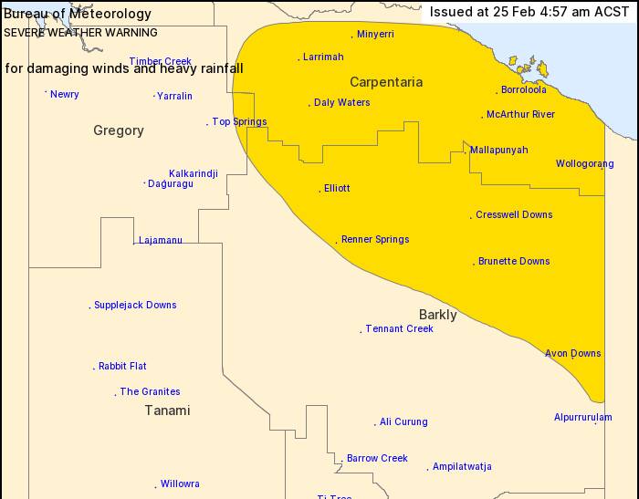 Severe weather warning for NT's Carpentaria region