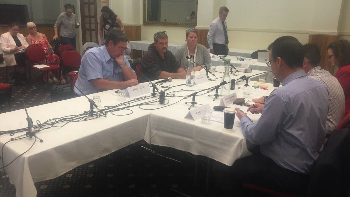 Rory (centre) and Necia (right) Shonhan give testimony to the end of life inquiry hearing in Mount Isa.