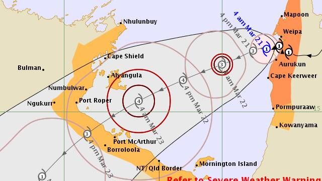 Tropical Cyclone Trevor now over the Gulf of Carpentaria
