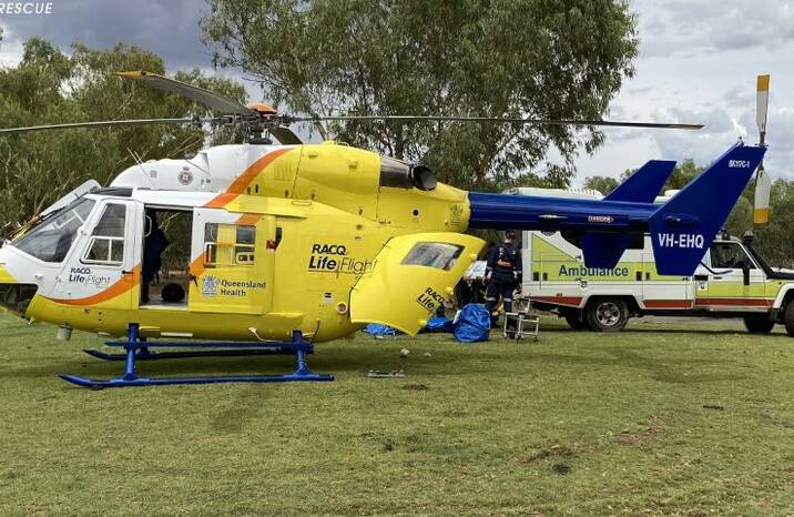 The Mount Isa-based RACQ LifeFlight Rescue helicopter has flown a man to hospital, after he was seriously injured in a motocross accident. Photo: RACQ LifeFlight Rescue 