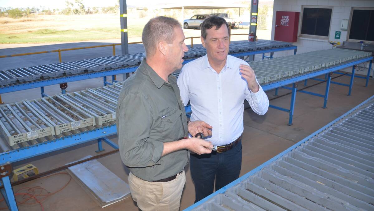 BASE METAL: Aeon Metals' Dan Johnson talks with Mines Minister Antony Lynham in Mount Isa. Photo: Derek Barry