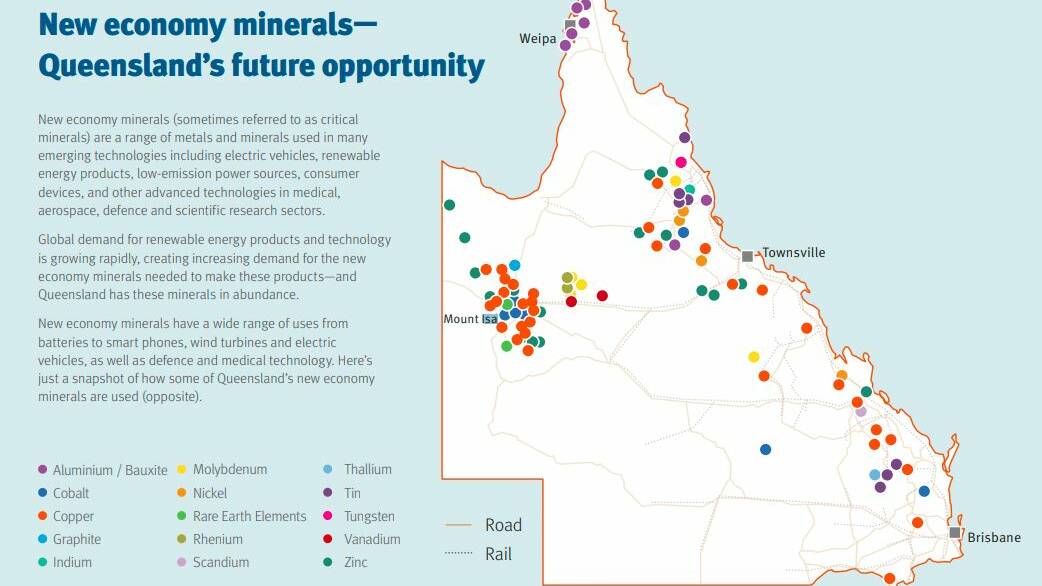 A screen grab from the plan shows the importance of the North West to Queensland's new economy minerals push.