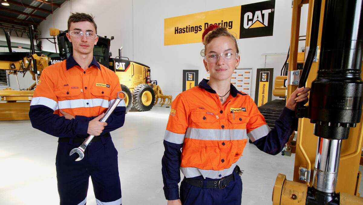 Successful Mount Isa 2019 apprentice diesel fitters Jack Leben,18 and Lucy Swinney, 20.