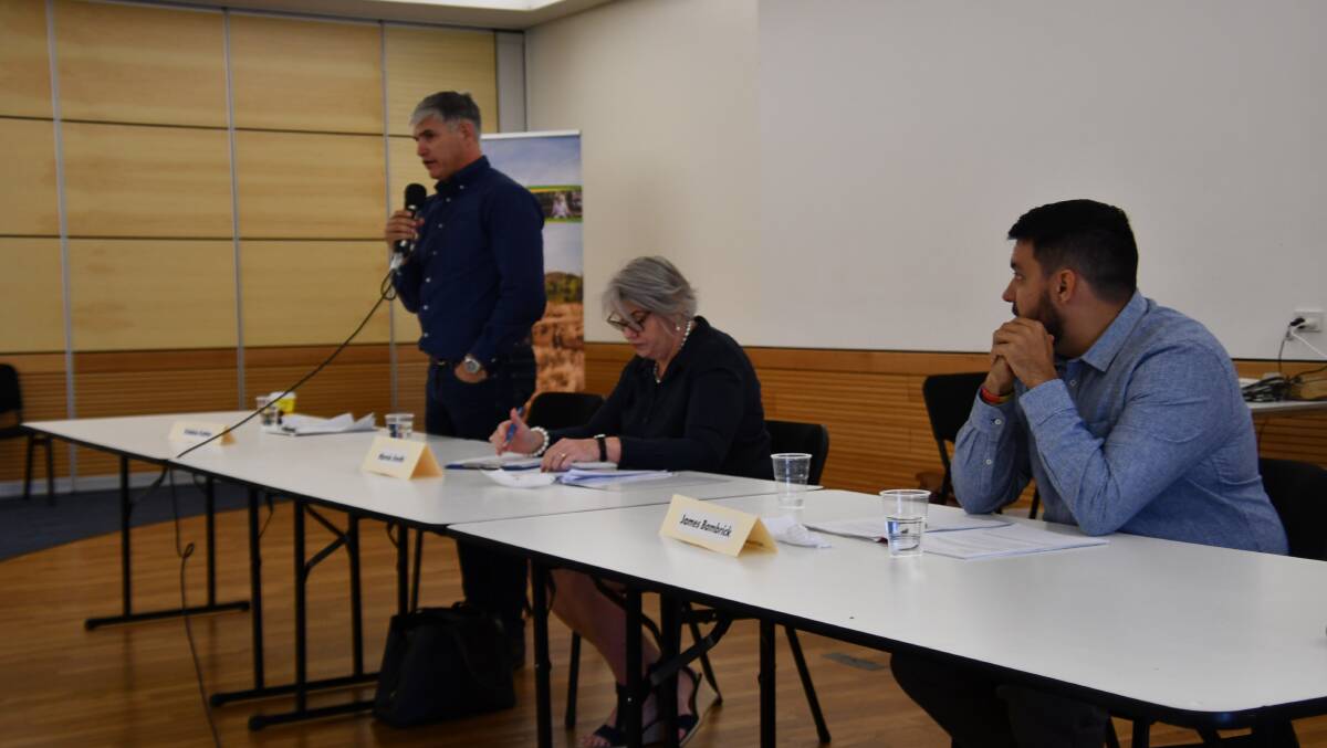 Robbie Katter, Marnie Smith and James Bambrick at the Cloncurry election debate.
