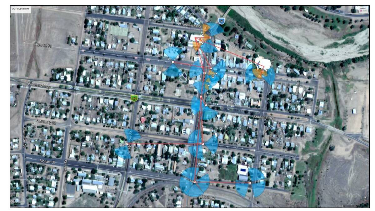 Council will be installing cameras at the areas listed in blue on this satellite image of Hughenden.